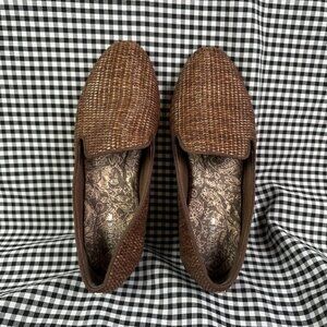 Birdies Starling Loafer Flat Coffee Raffia Basket Weave Brown Women's Size 7.5